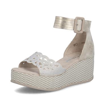 Rieker Wedge Velcro Ankle Strap Sandal - Beige Metallic